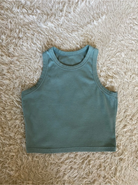 Tops - Sleeveless Ribbed Crop Tank - Sage Green